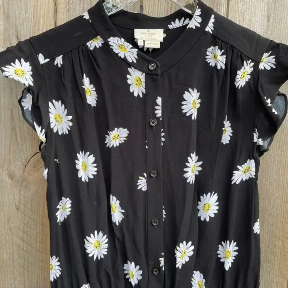 Kate Spade Romper Daisy Dot Flutter Sleeve Crepe Romper Black Size 4‎ Summer